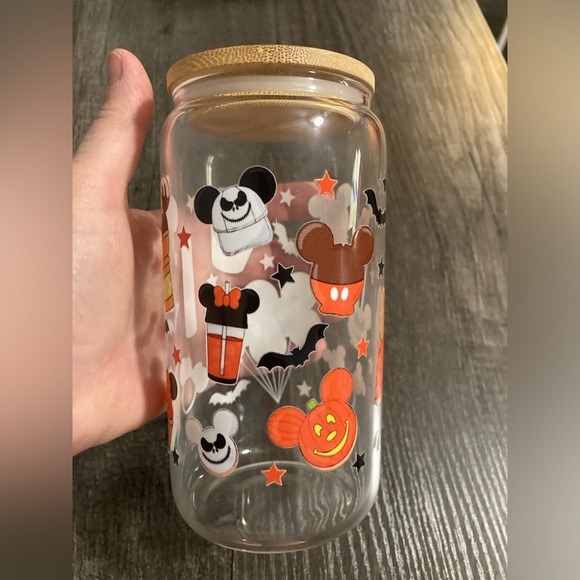 Hand Crafted Halloween Mickey Mouse shaped Treats Glass Tumbler - Picture 5 of 7